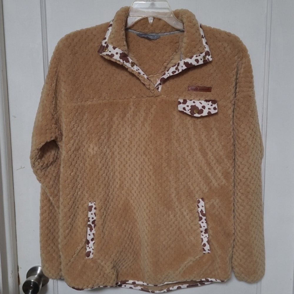 Simply Southern Camel Fleece Pulliver Cow Print Jacket